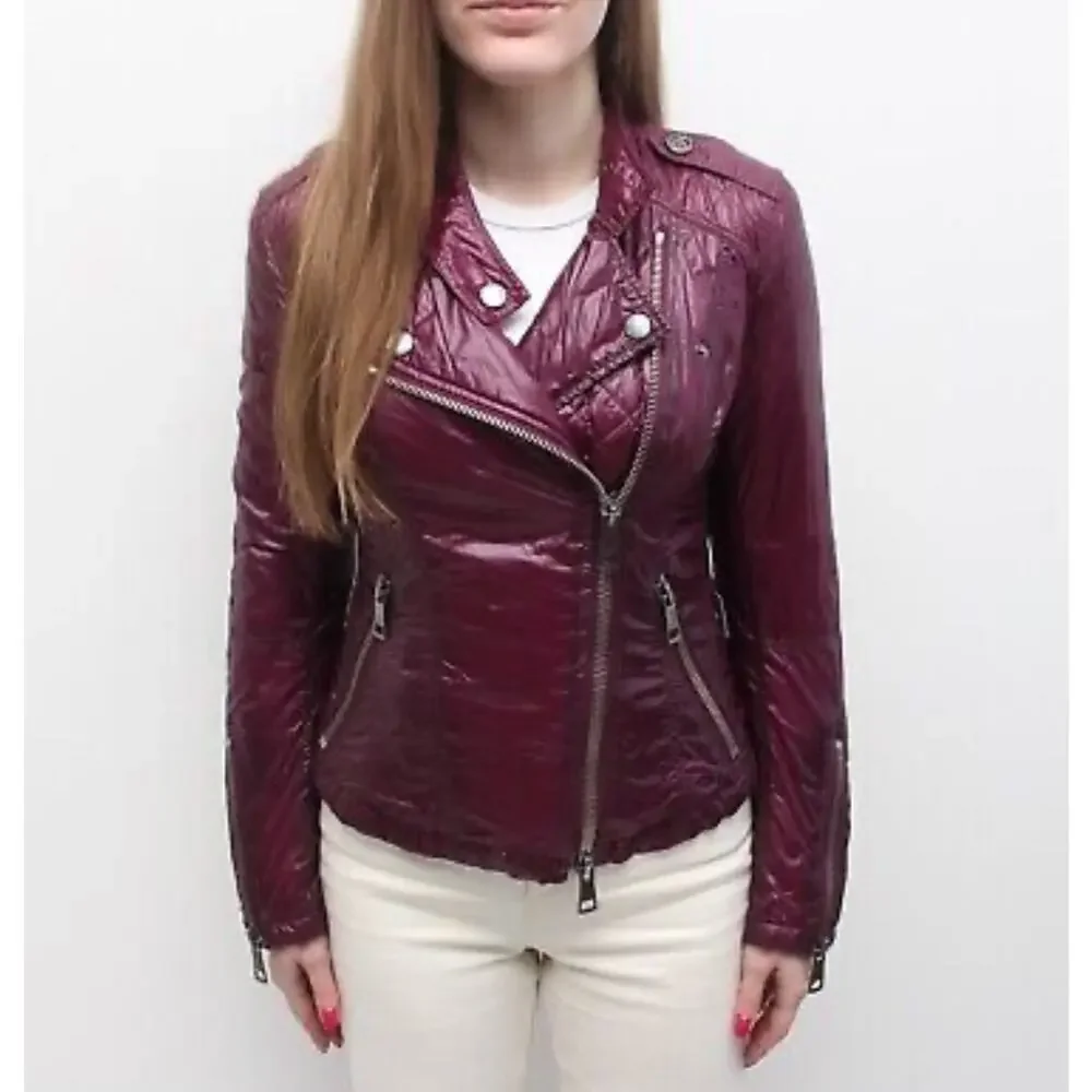 Burberry Brit Quilted Jacket Motorcycle Moto Plum Gunmetal Hardware US 14 - Picture 8 of 16